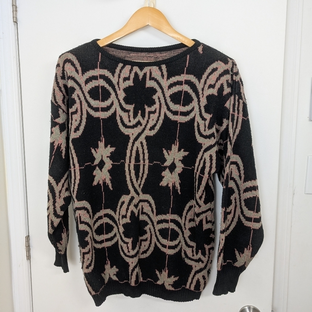 Vintage Black & Taupe Patterned Knit Sweater | Grunge Seattle Style | Size Large - Picture 2 of 4